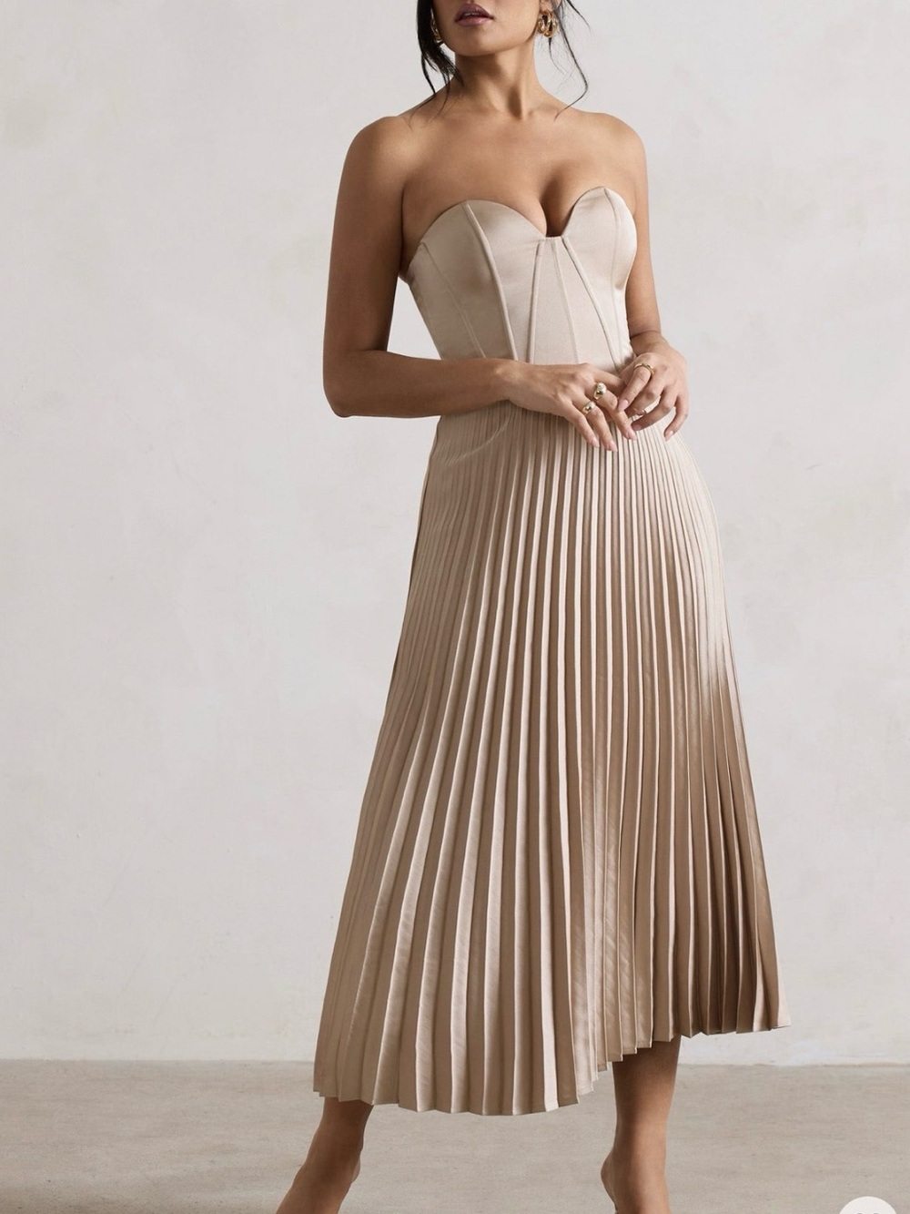 Club L London Bordeaux Champagne Midi Dress | Size US 4